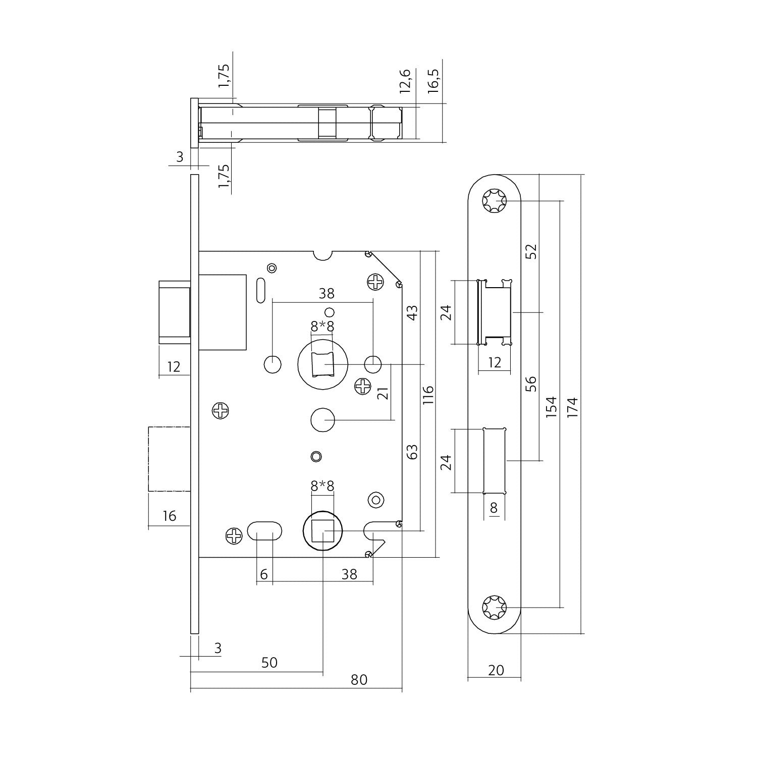 Bad-/WC-Schloss 63/8 mm schwarz