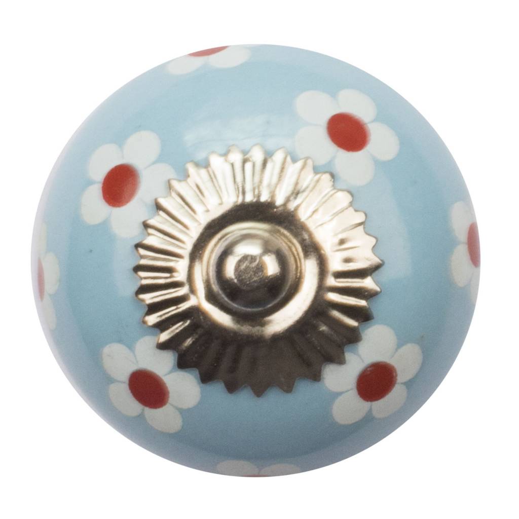 Möbelknopf 40mm blau weiß rot Blumen