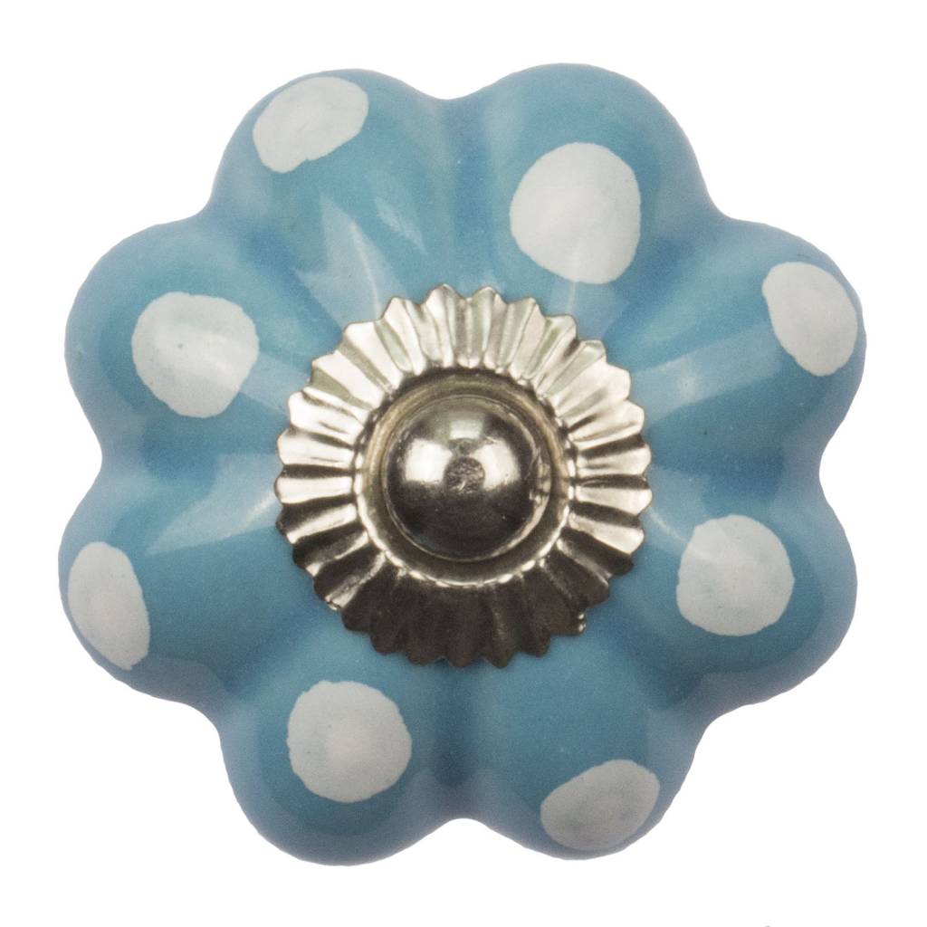 Möbelknopf 40mm Blume blau weiß gepunktet