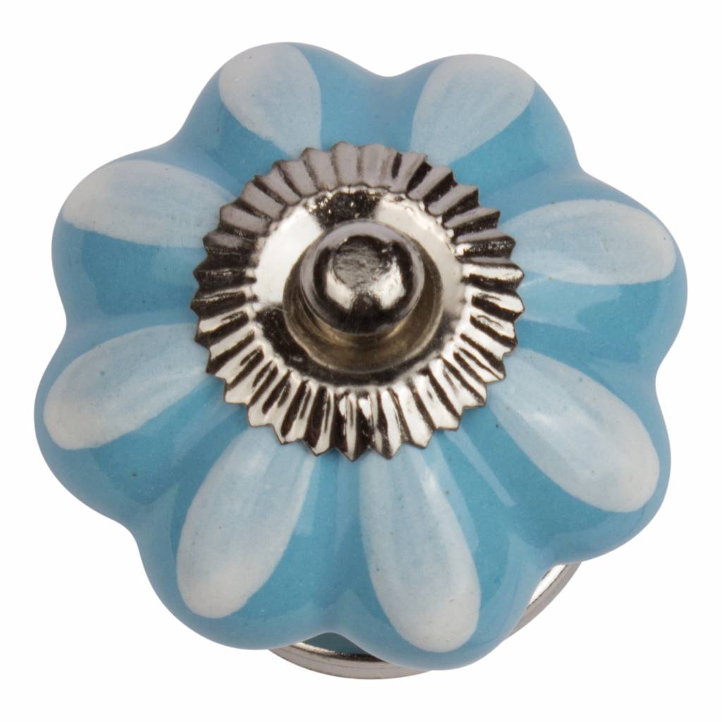 Möbelknopf 40mm blau weiße Blume