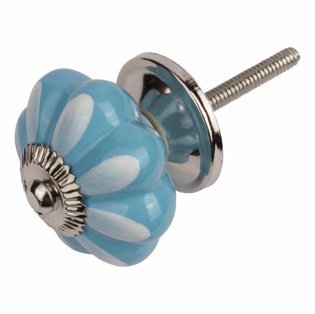 Möbelknopf 40mm blau weiße Blume