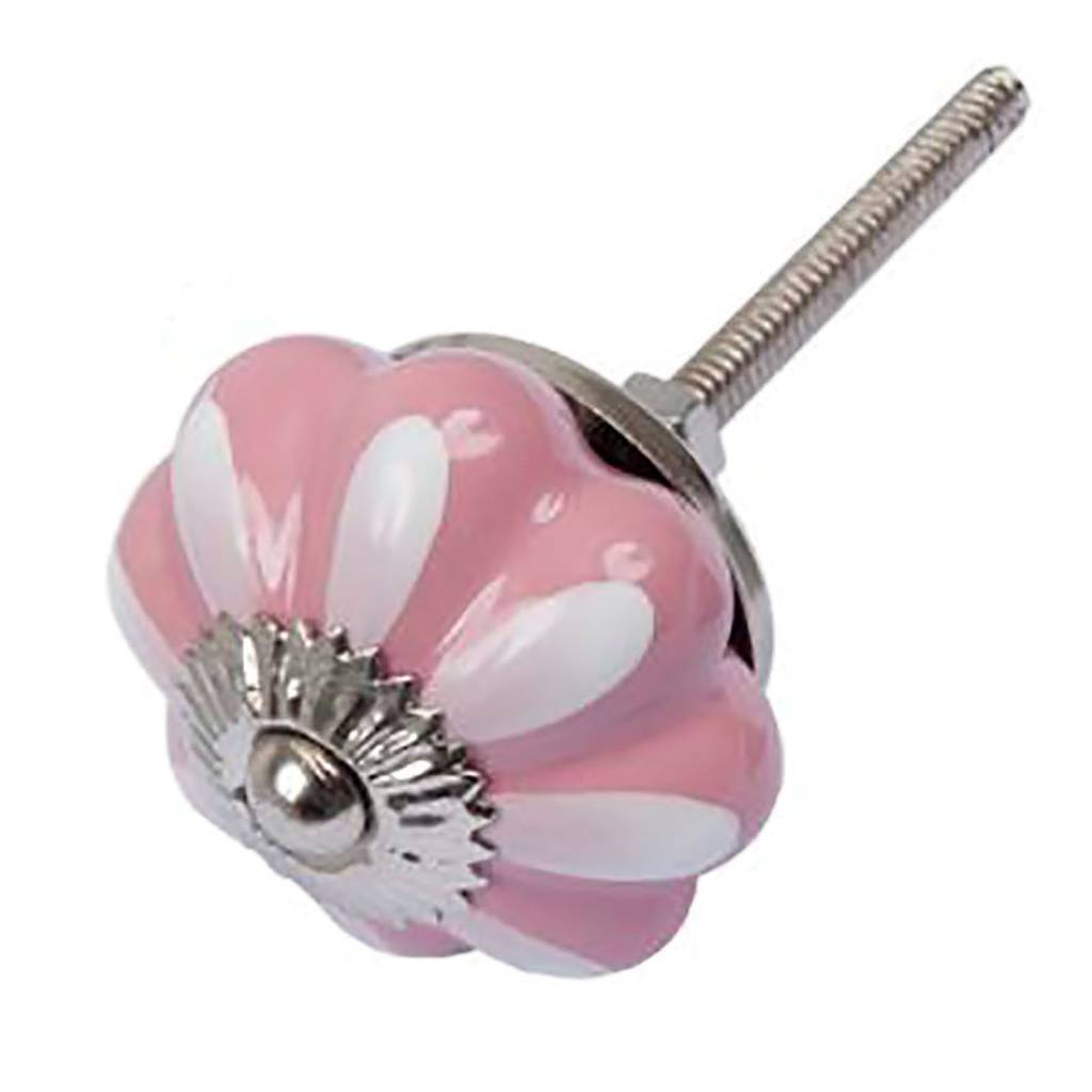 Möbelknopf 40 mm rosa weiße Blume