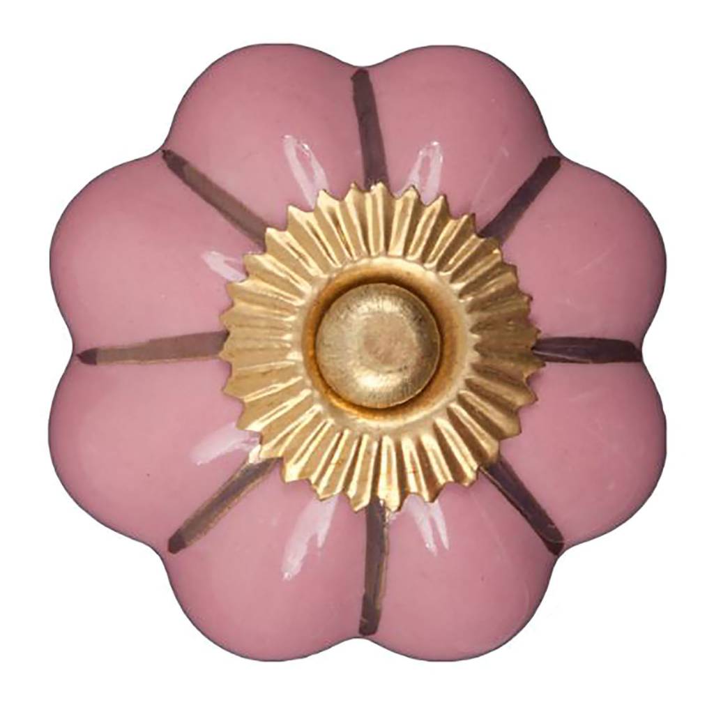 Möbelknopf 40 mm Rosa/Gold Blume