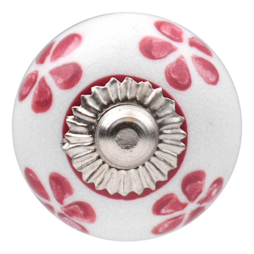 Möbelknopf 30 mm weiß rosa Blumen