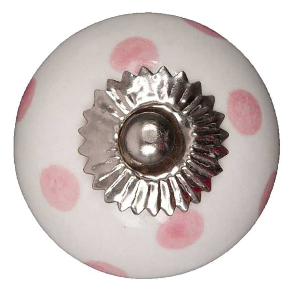 Möbelknopf 40mm weiß rosa gepunktet | Licht