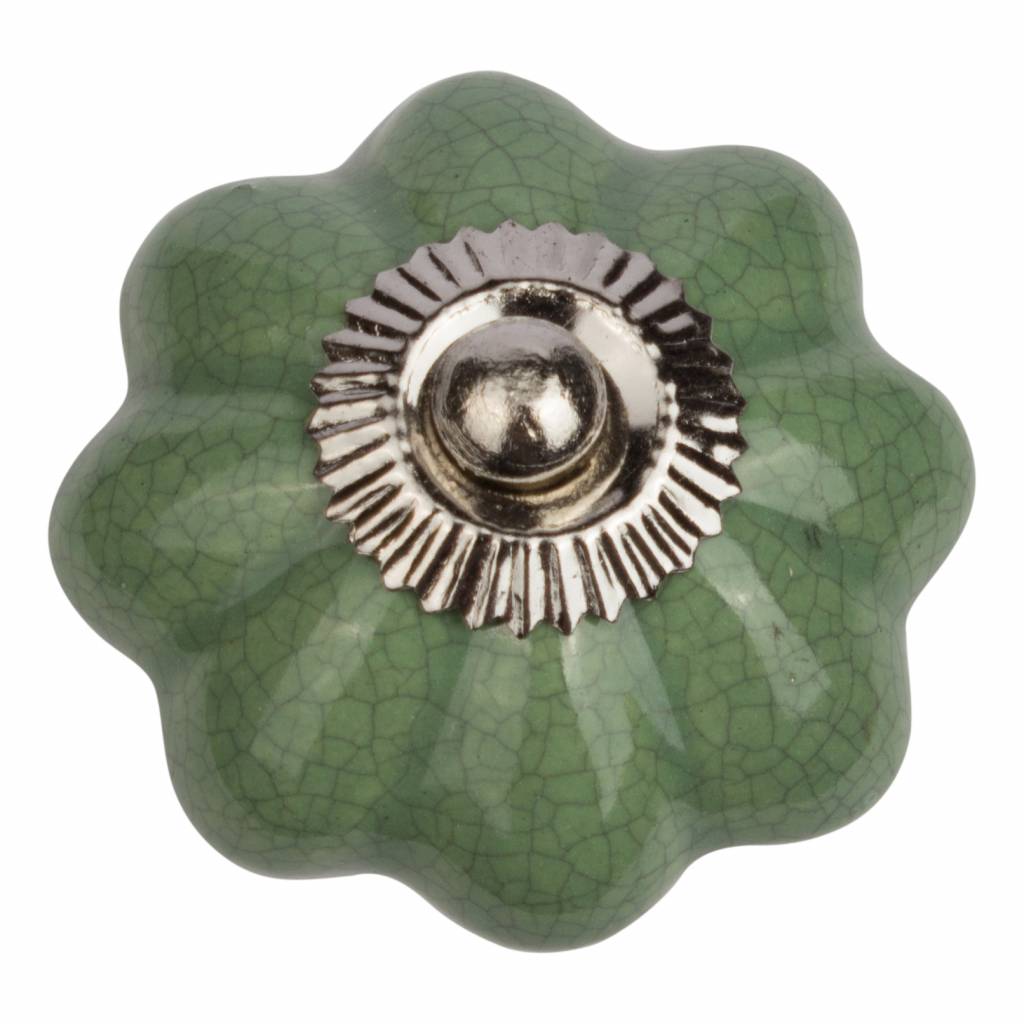 Möbelknopf 40mm grüne Blume krakeliert