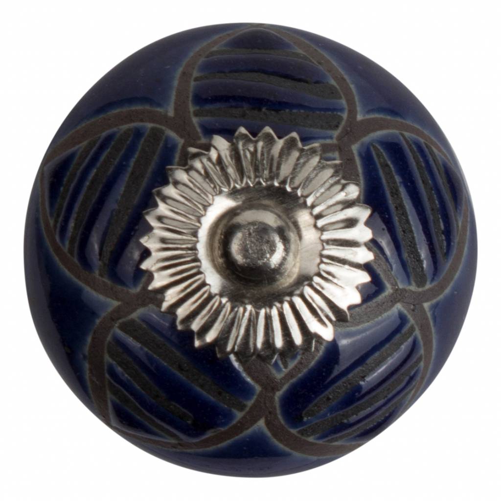 Möbelknopf 40mm Relief Blume blau schwarz