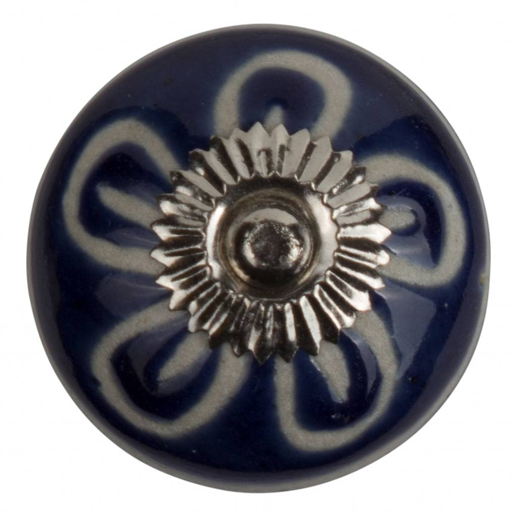 Möbelknopf 40mm blau/weiße Blume