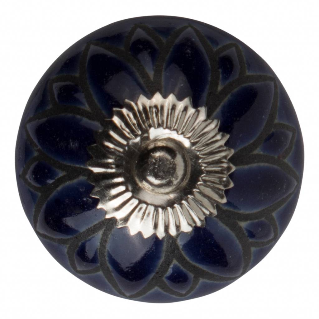 Möbelknopf 40mm blau/schwarze Blume