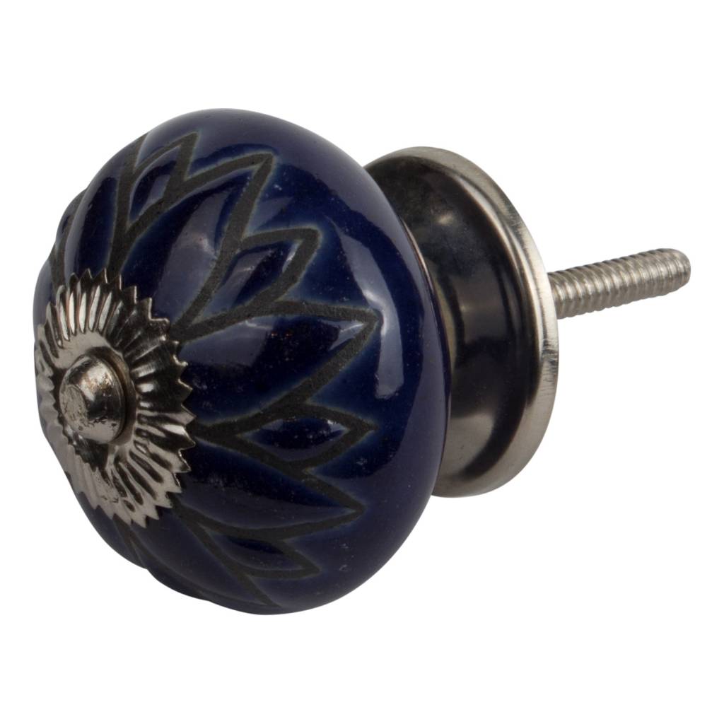 Möbelknopf 40mm blau/schwarze Blume