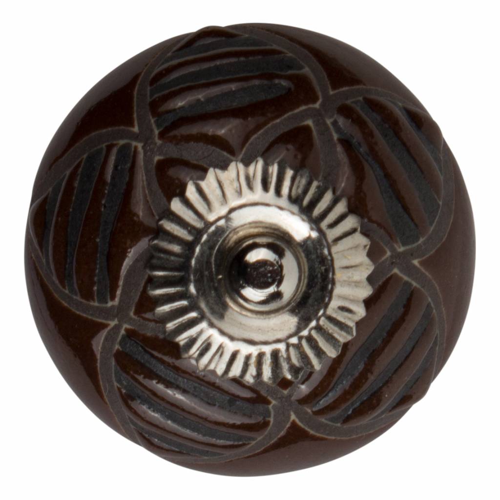 Möbelknopf 40mm braun/schwarze Blume