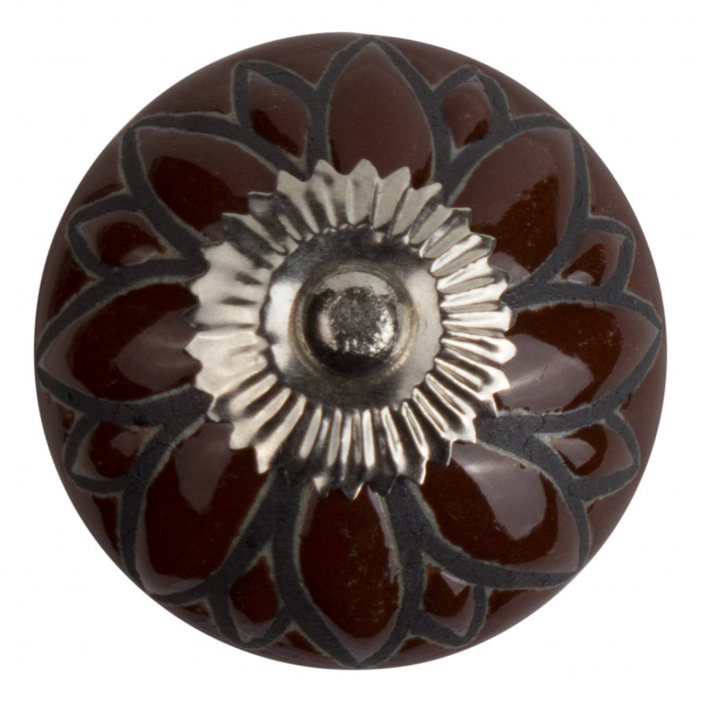 Möbelknopf 40mm braun/schwarze Blume