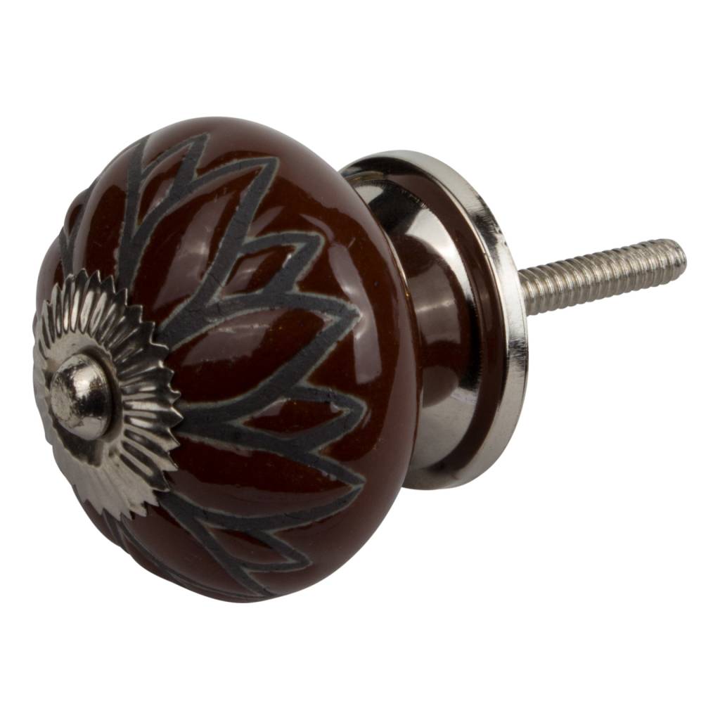 Möbelknopf 40mm braun/schwarze Blume