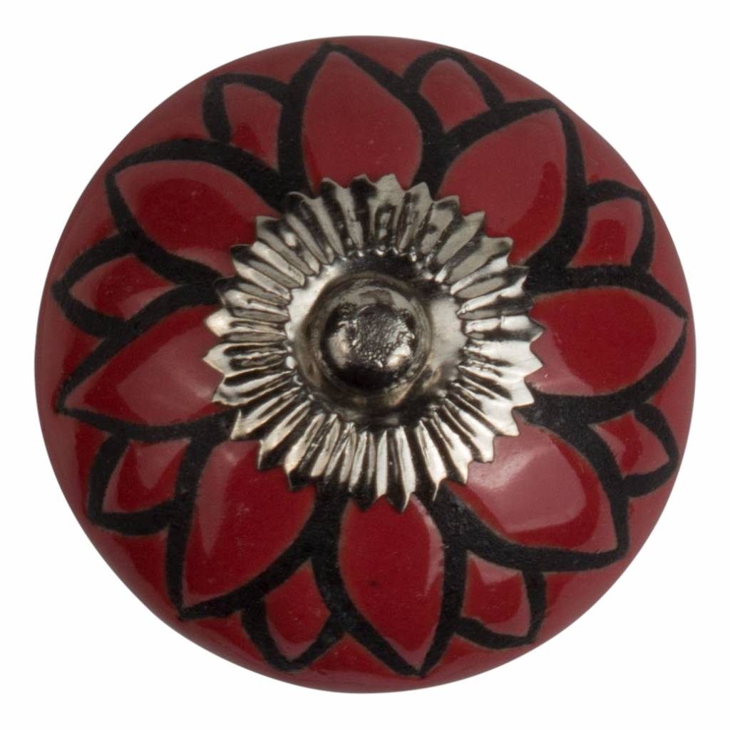 Möbelknopf 40mm Relief Deko Blume rot/schwarz