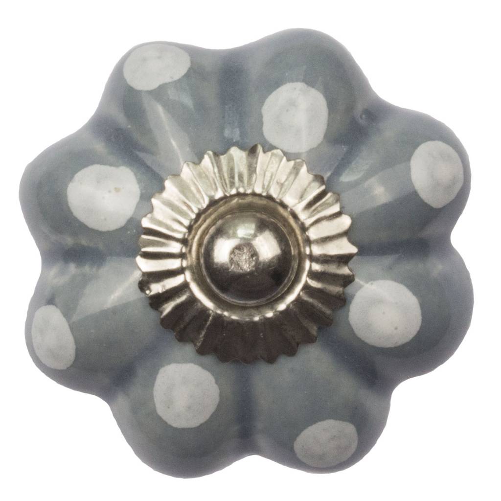 Möbelknopf 40mm Blume grau weiß gepunktet