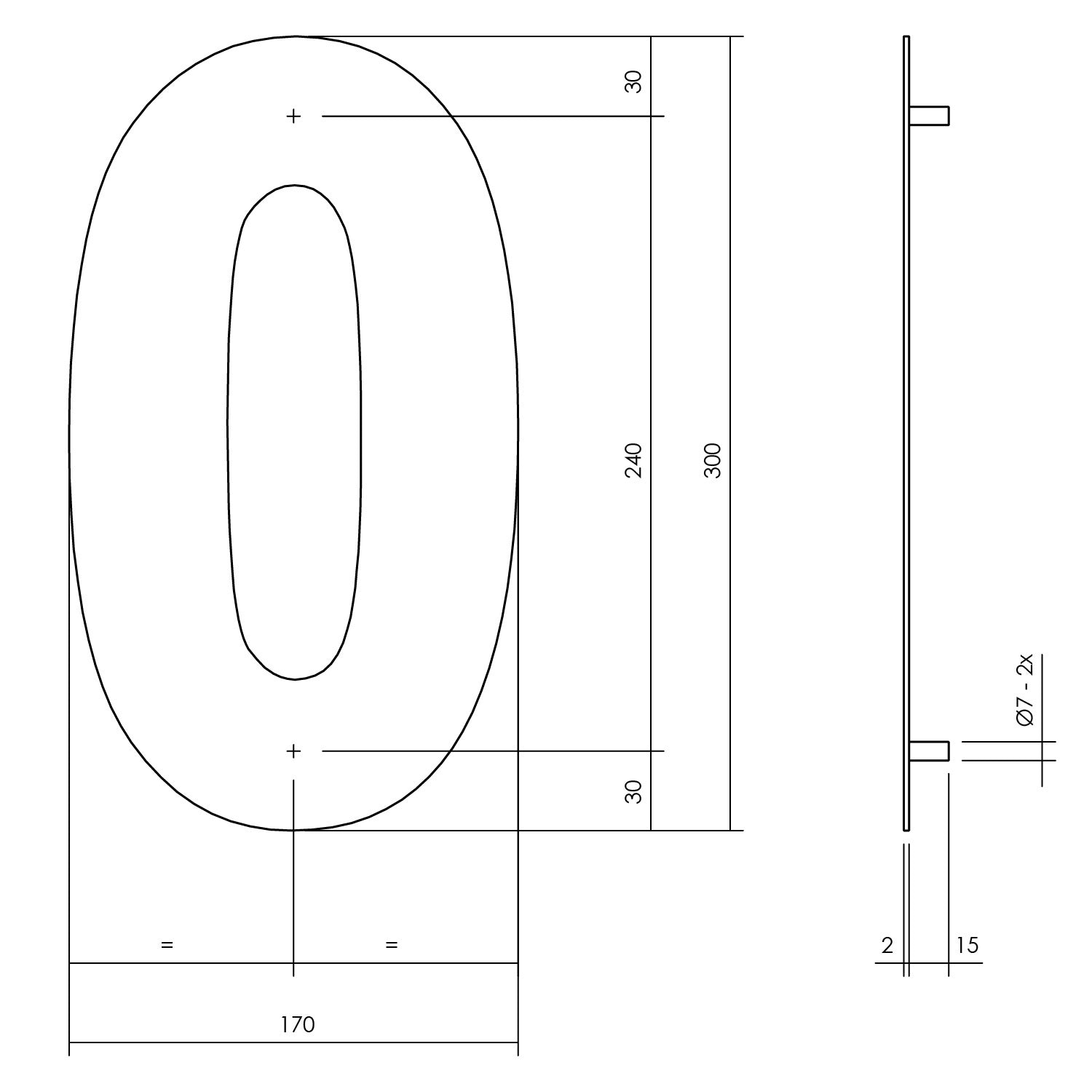 Hausnummer 0 XL 300 mm mattschwarz