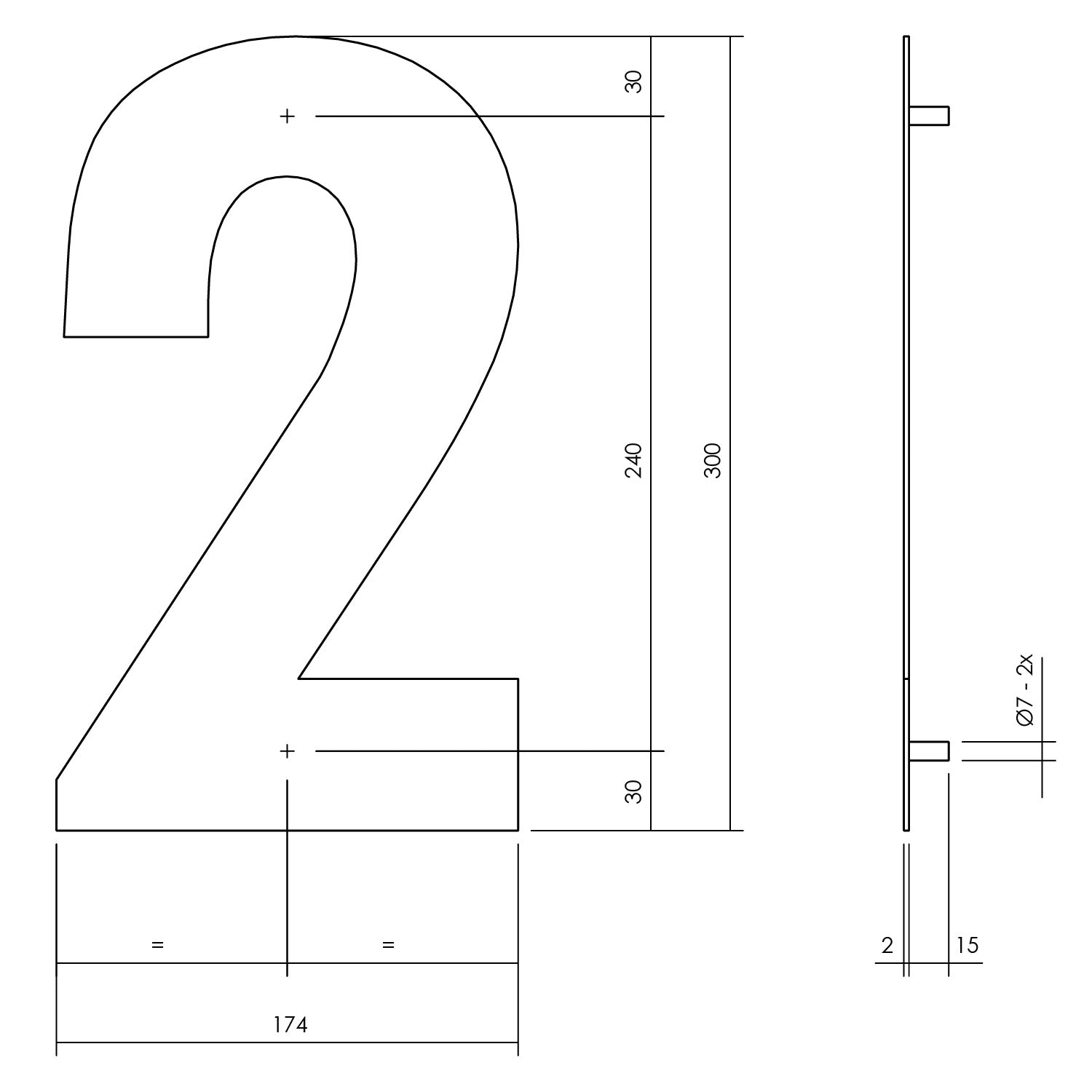 Hausnummer 2 XL 300 mm mattschwarz