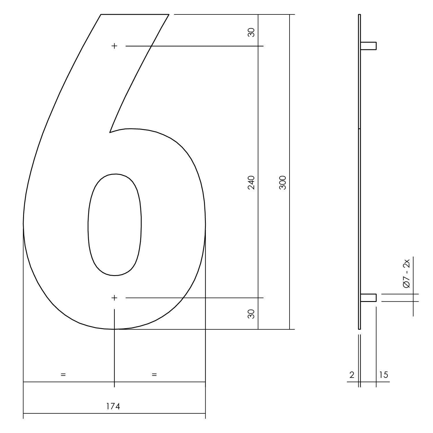 Hausnummer 6 XL 300 mm mattschwarz