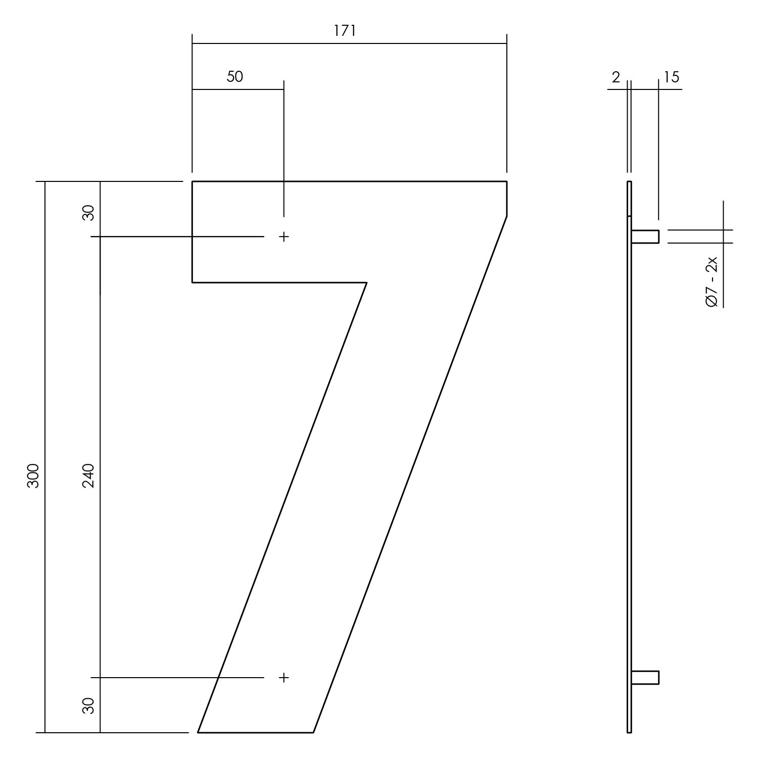 Hausnummer 7 XL 300 mm mattschwarz