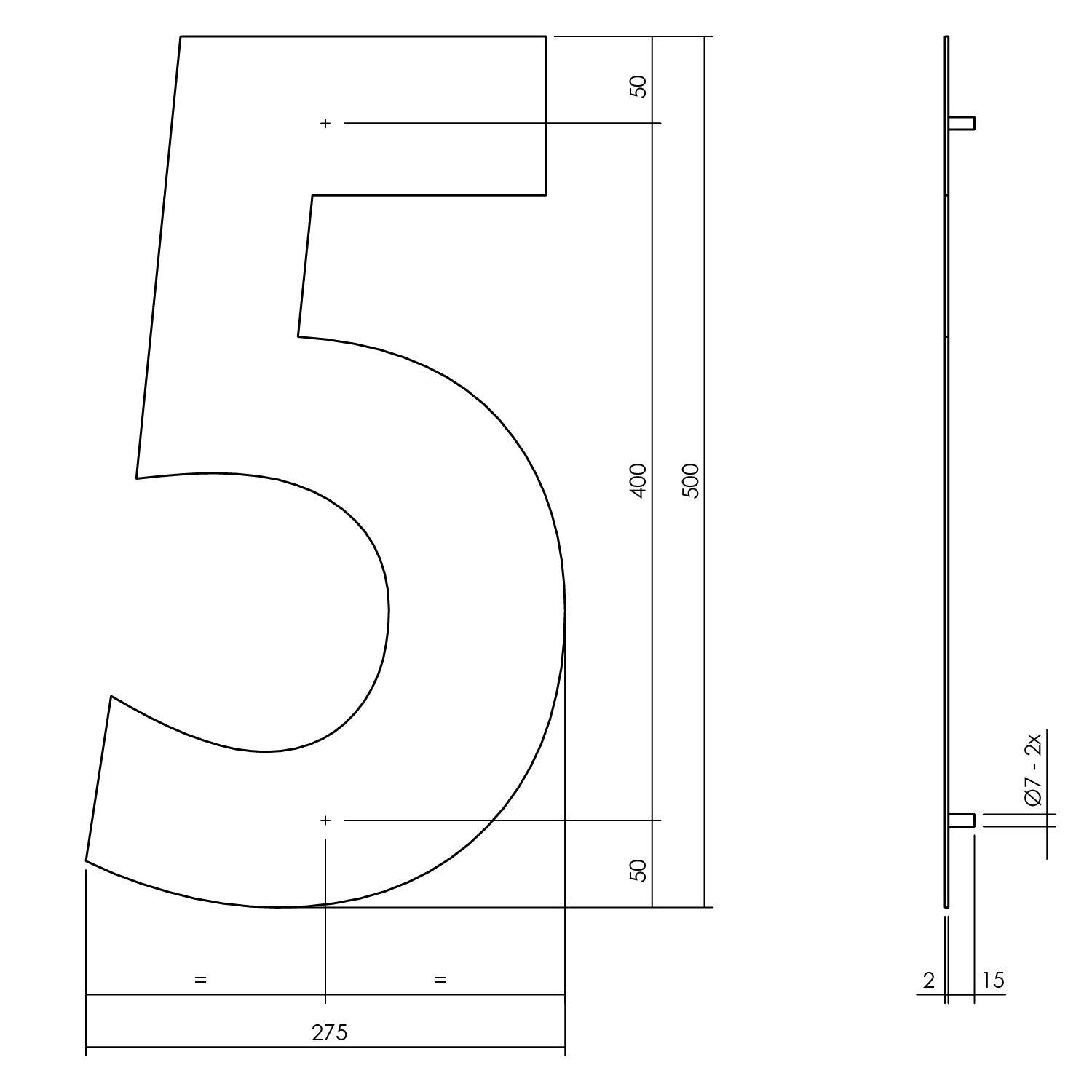 Hausnummer 5 XXL 500 mm mattschwarz