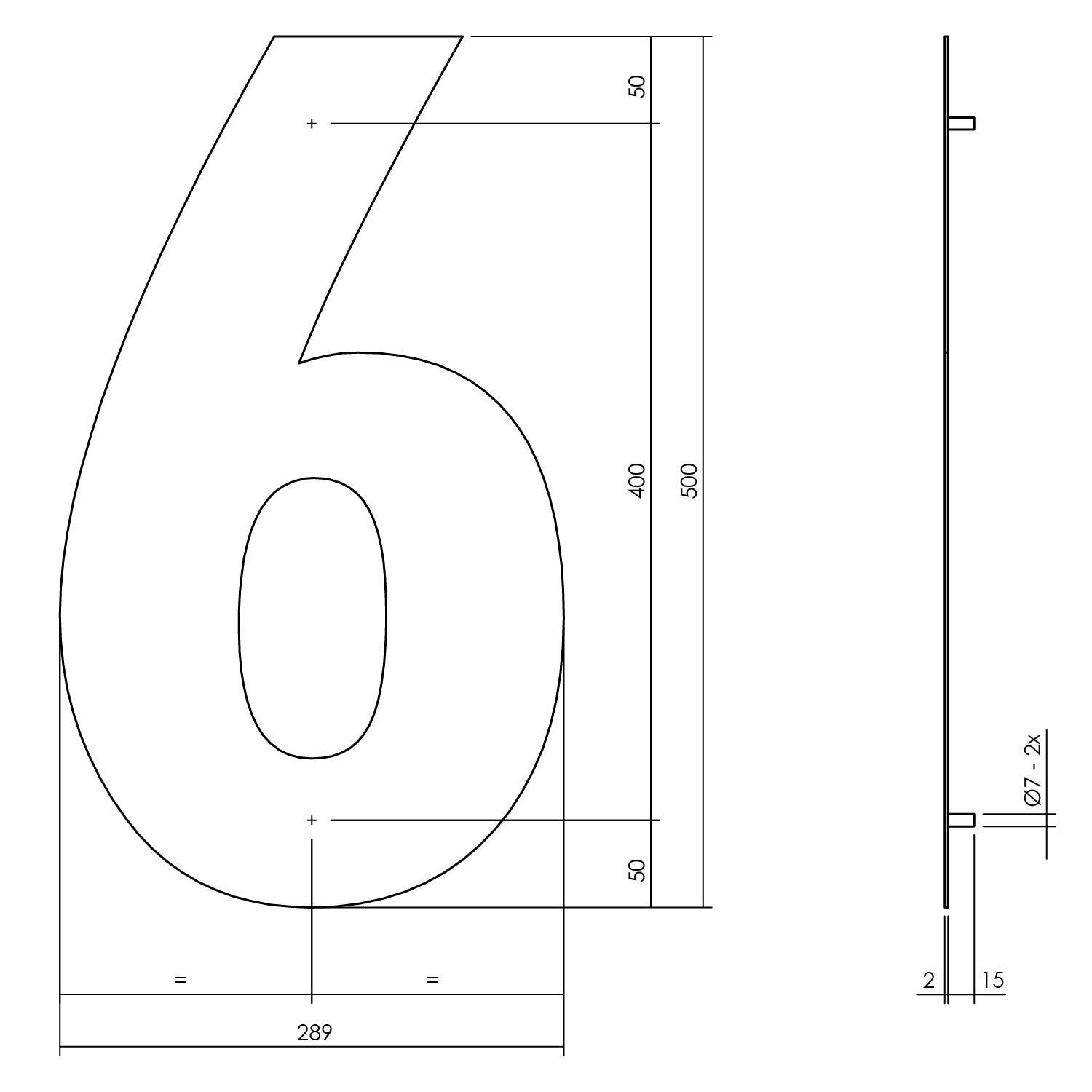 Hausnummer 6 XXL 500 mm mattschwarz