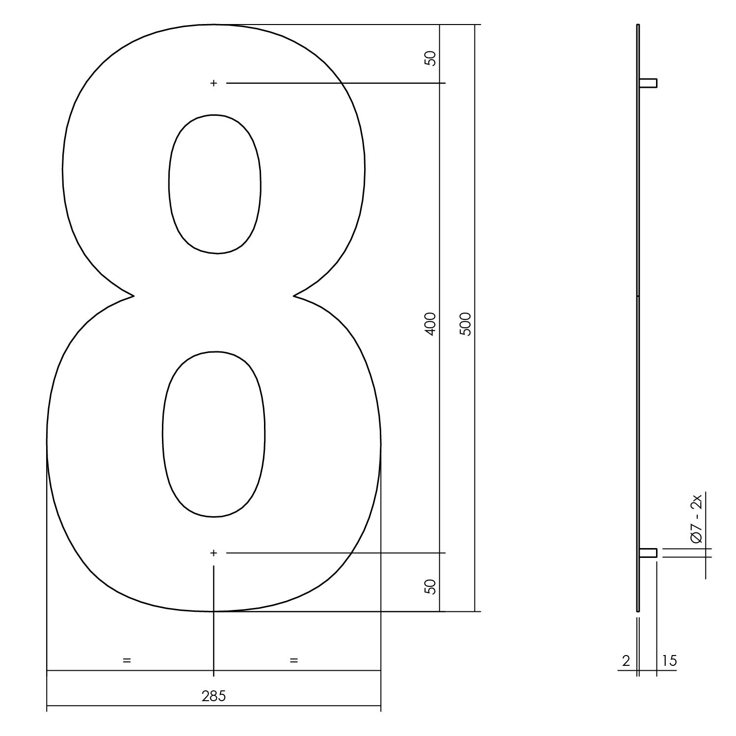 Hausnummer 8 XXL 500 mm mattschwarz