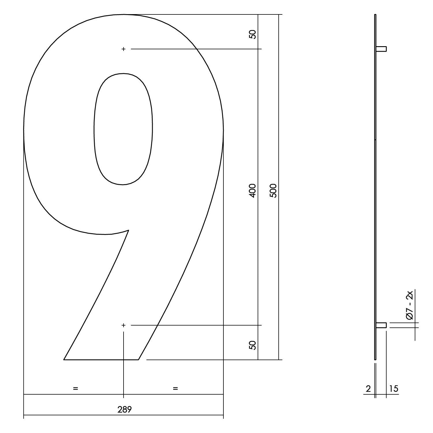 Hausnummer 9 XXL 500 mm mattschwarz