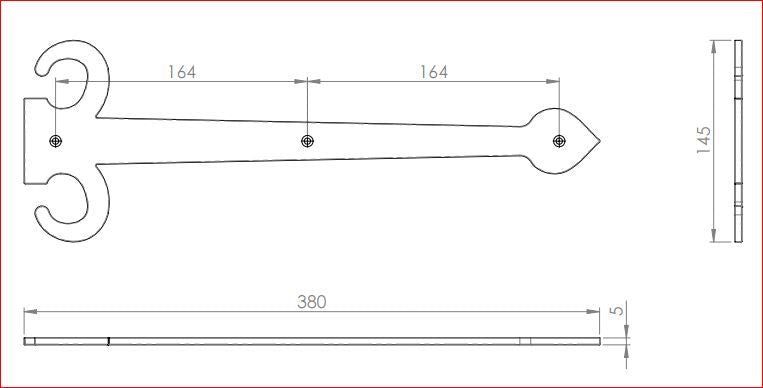 Zierscharnier 380 x 145 mm