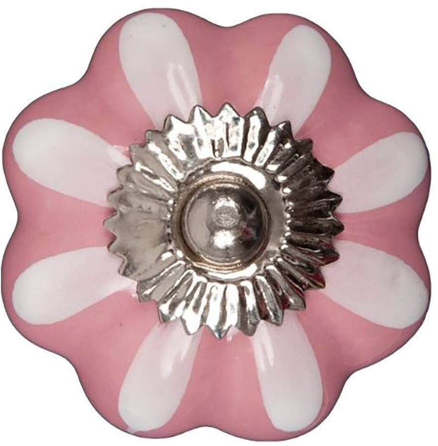 Möbelknopf 40 mm rosa weiße Blume