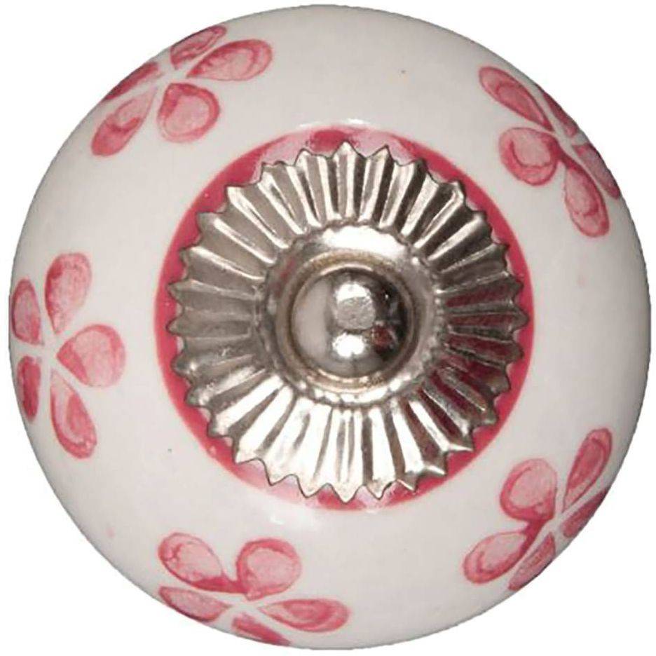 Möbelknopf 40 mm weiß mit rosa Blumen