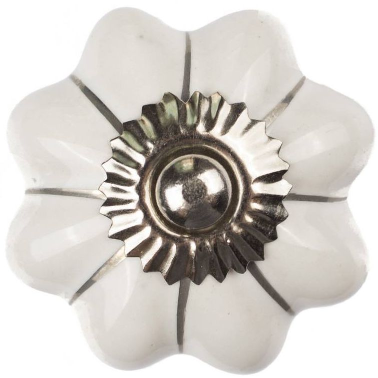 Möbelknopf 40 mm Weiß/Silber Blume