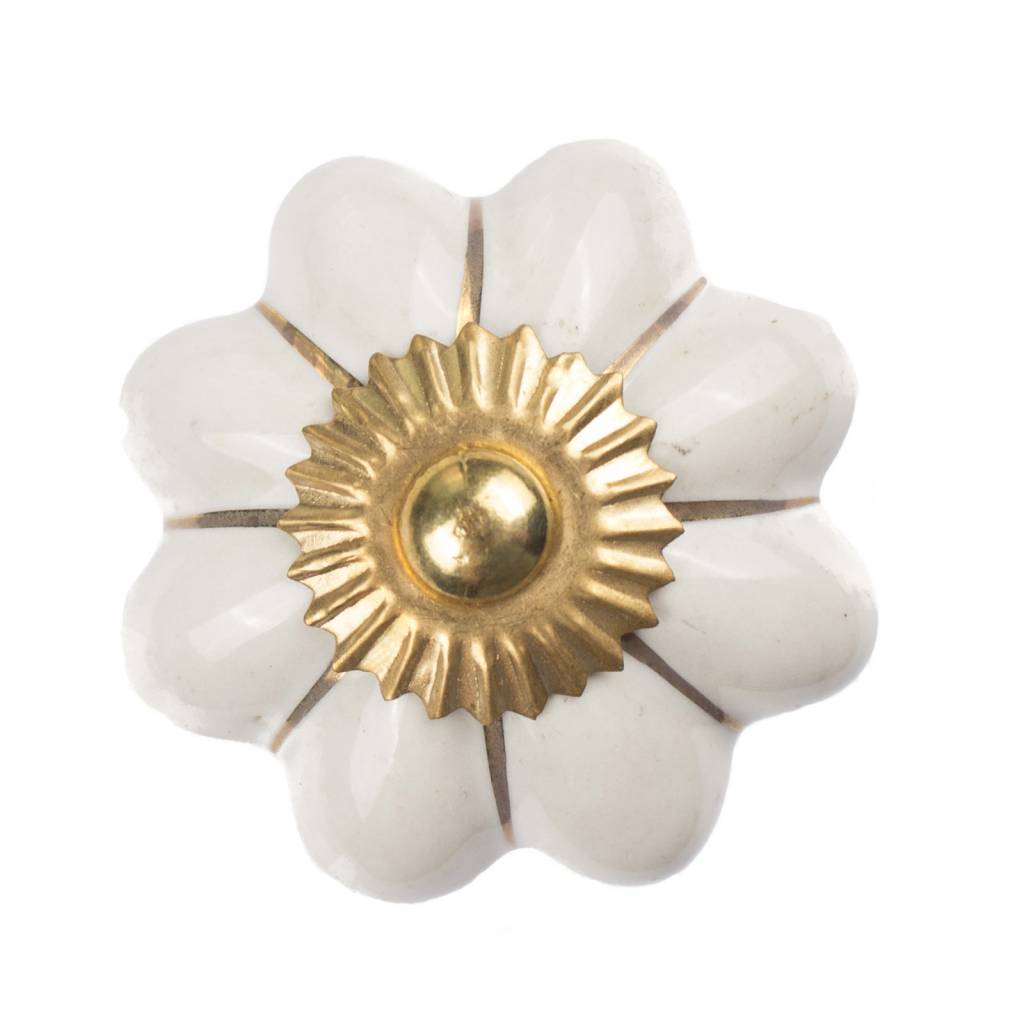 Möbelknopf 40 mm Weiß/Gold Blume