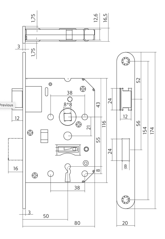 Einsteckschloss Tag- und Nachtschloss, PC-Größe 55 mm