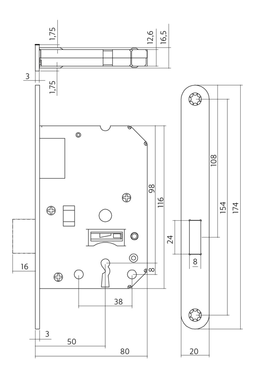 Einsteckschloss BB mit 2 Schlüsseln