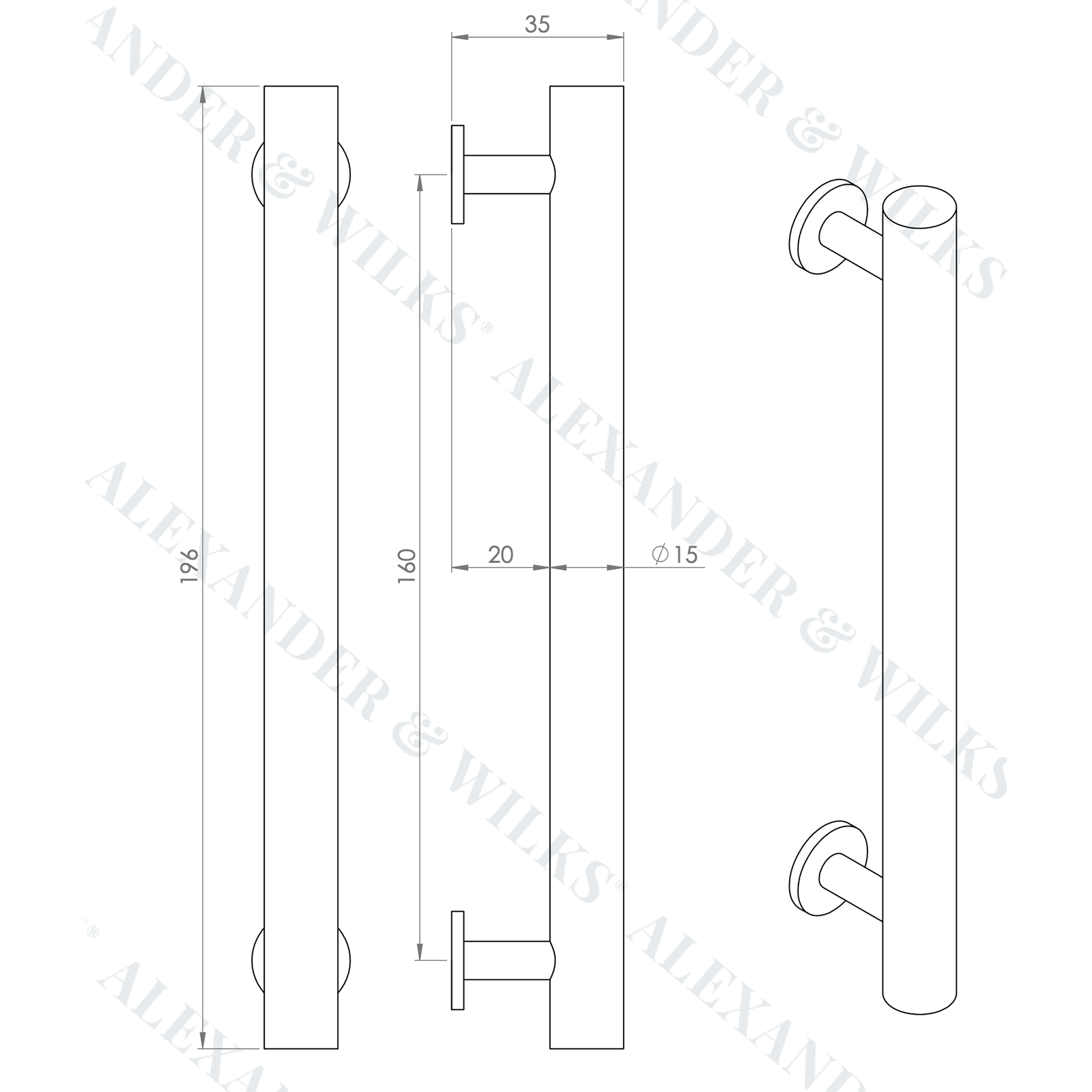 Stilvoller Möbelgriff „Leila“, 160 mm – massives Messing mit Hammermotiv