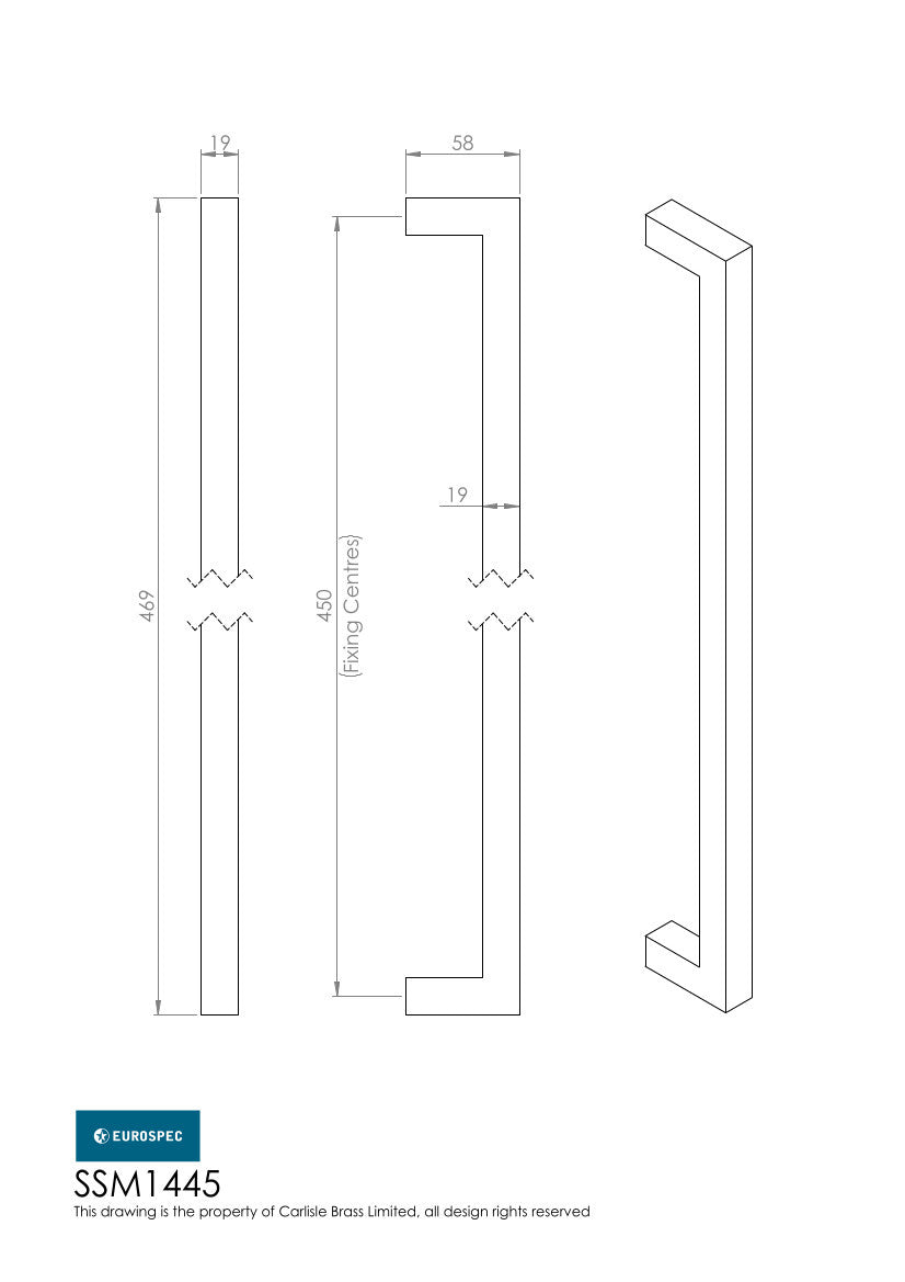 „Steelworx“-Türgriff 469 mm quadratisch mattschwarz