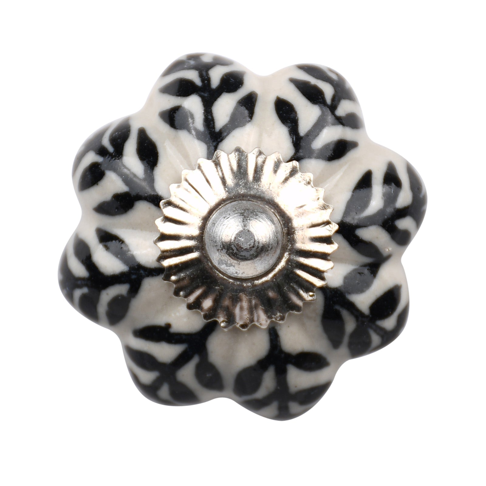 Möbelknopf Blume 42mm – Creme, Schwarz und Silber